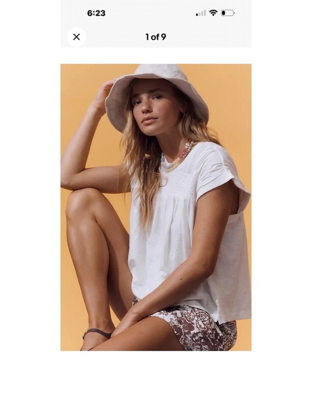 By Anthropologie Smocked Yoke Top White Sleeveless Pullover Round Neck NWT L
